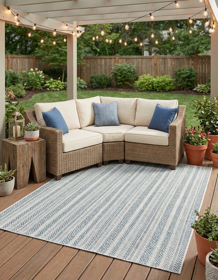 Detail image of 5' 3 x 8'  Washable Striped Indoor / Outdoor Rug