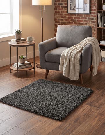 Graphite Gray Solid Shag Square Rug