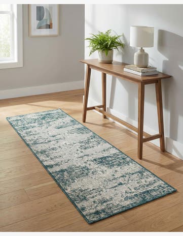 Teal Easy-Clean Modern Indoor / Outdoor Runner Rug