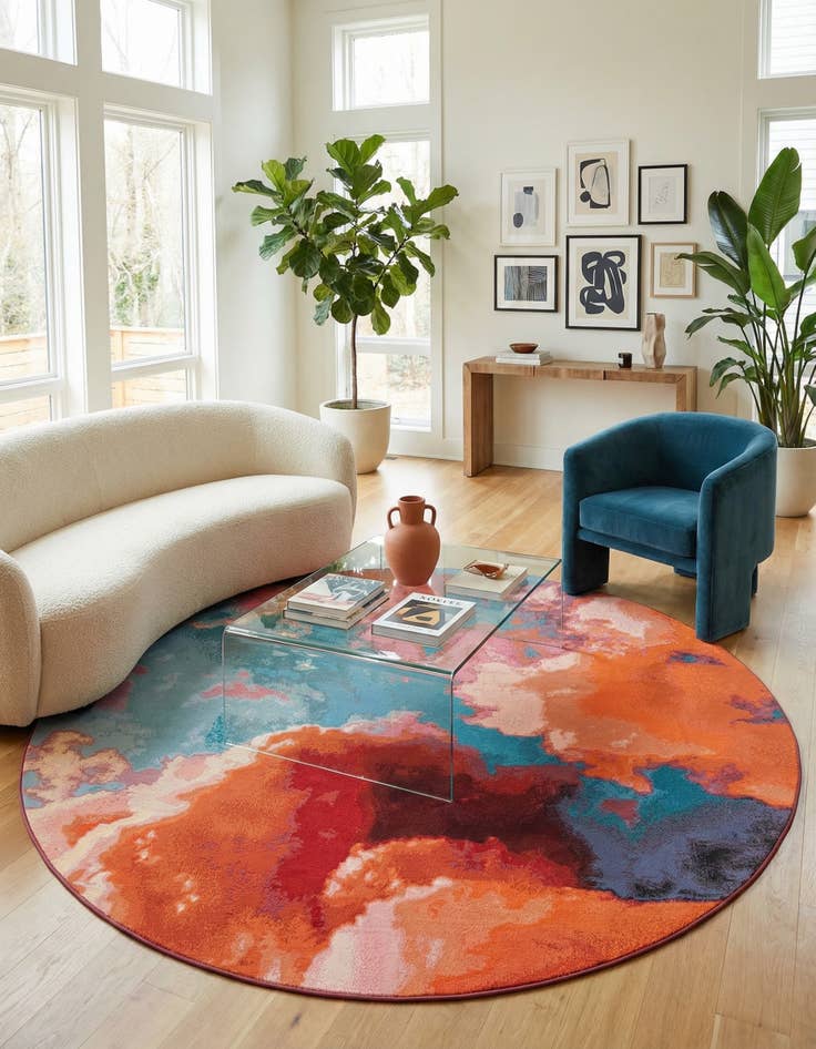 Detail image of 10' x 10' Easy-Clean Modern Indoor / Outdoor Round Rug