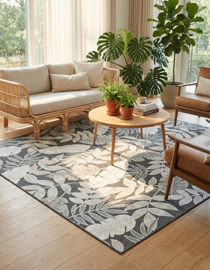 Detail image of  8' 2 x 8' 2  Washable Botanical Indoor / Outdoor Square Rug