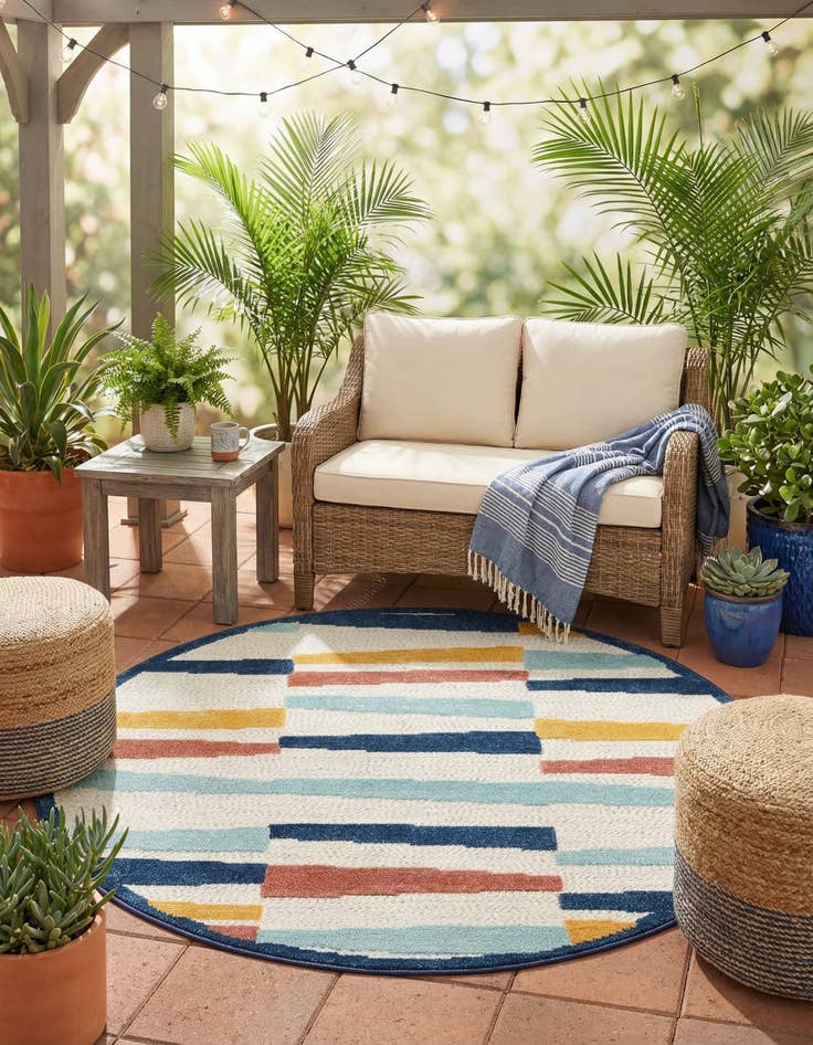 Detail image of 5' 3 x 5' 3  Washable Belize Indoor / Outdoor Round Rug