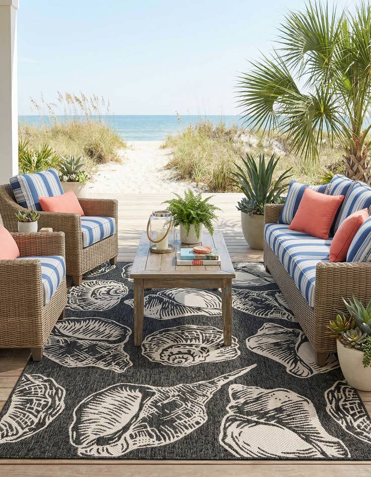 Detail image of 5' 3 x 8'  Washable Coastal Indoor / Outdoor Rug