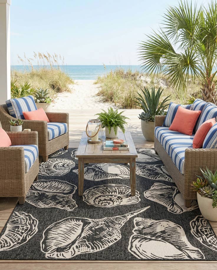 Detail image of 5' 3 x 8' Easy-Clean Coastal Indoor / Outdoor Rug