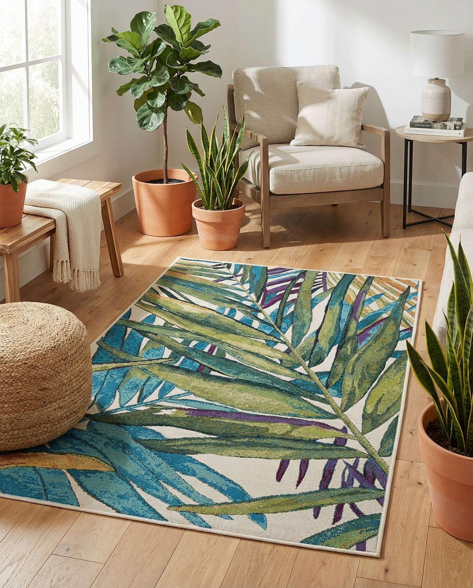 3' 3 x 5' 3 Easy-Clean Botanical Indoor / Outdoor Rug