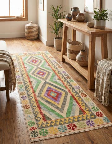 3' 3 x 6' 4 Hand Woven Kilim Maymana Wool Runner Rug