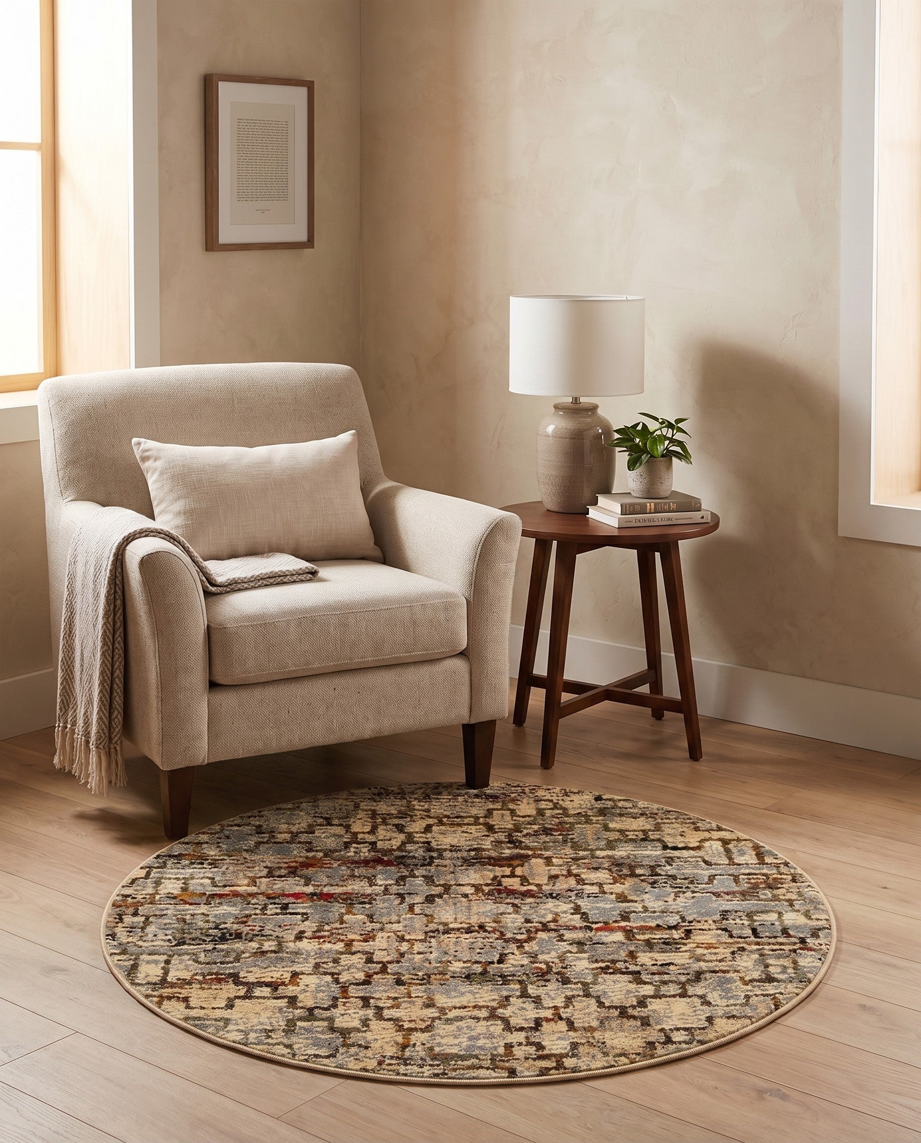 Beige Cream Saturn Round Rug