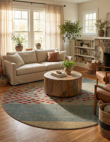 Blue Hand Knotted Kashkuli Gabbeh Oriental Round Rug
