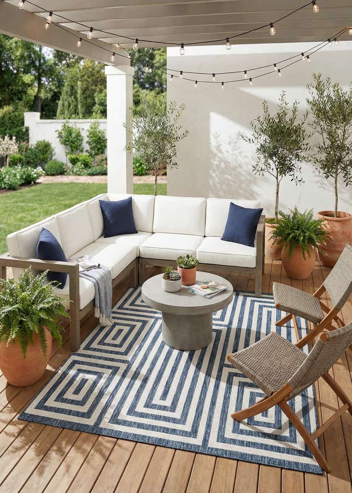 7' 10 x 7' 10 Easy-Clean Modern Indoor / Outdoor Square Rug