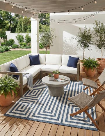 Blue Easy-Clean Modern Indoor / Outdoor Square Rug