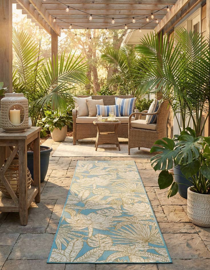 Detail image of 2' 7 x 10'  Washable Botanical Indoor / Outdoor Runner Rug