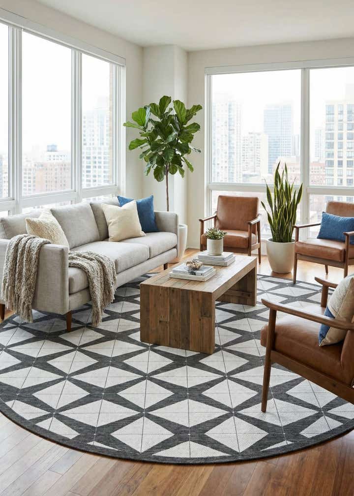 12' x 12' Easy-Clean Modern Indoor / Outdoor Round Rug