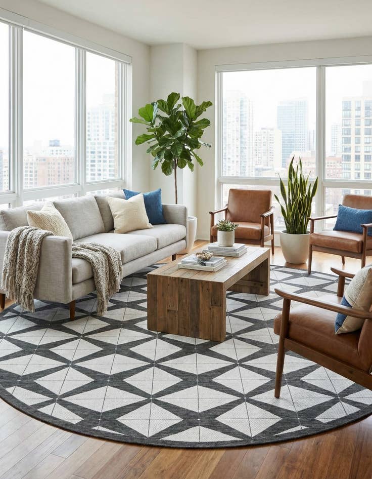 Detail image of 12' x 12'  Washable Modern Indoor / Outdoor Round Rug