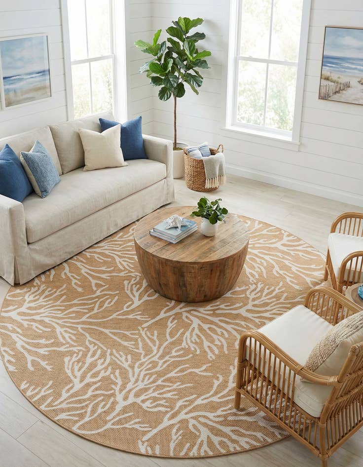 Detail image of 10' x 10'  Washable Coastal Indoor / Outdoor Round Rug