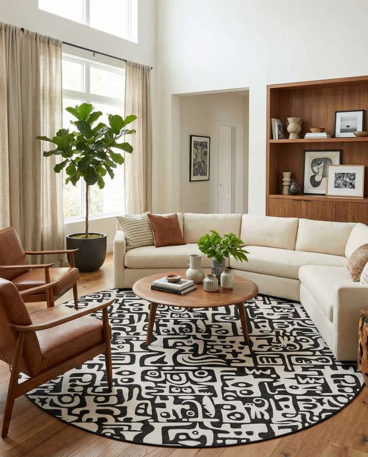 13' x 13' Easy-Clean Modern Indoor / Outdoor Round Rug