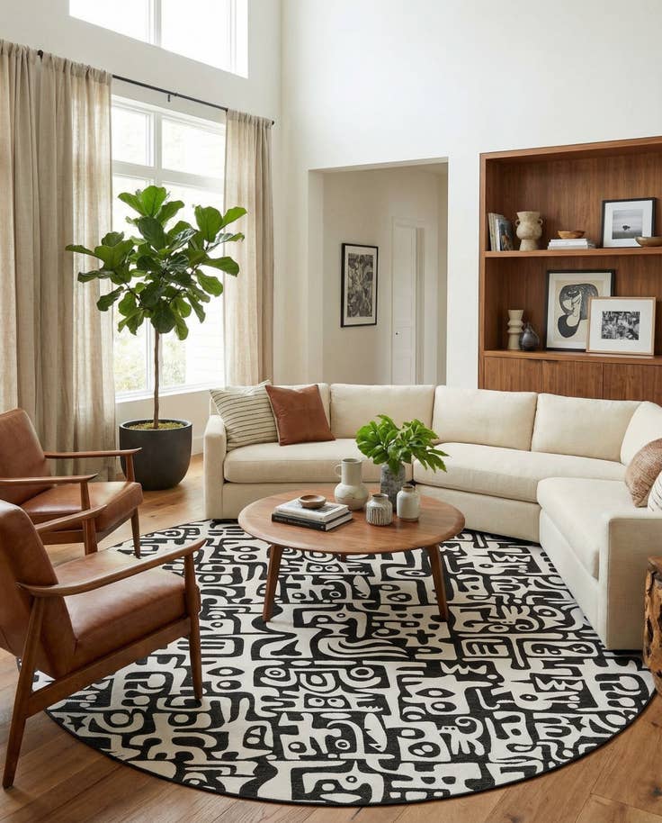 Detail image of 13' x 13' Easy-Clean Modern Indoor / Outdoor Round Rug