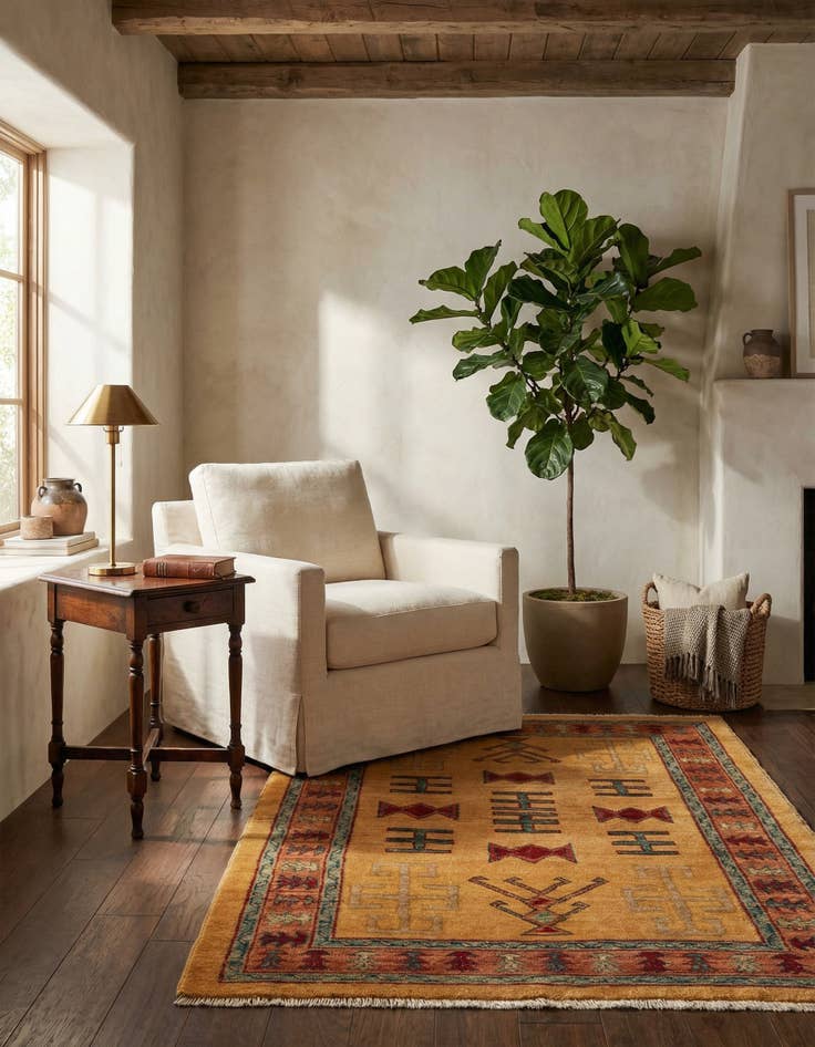 Detail image of  3' 4 x 5'  Hand Knotted Ziegler Wool Rug