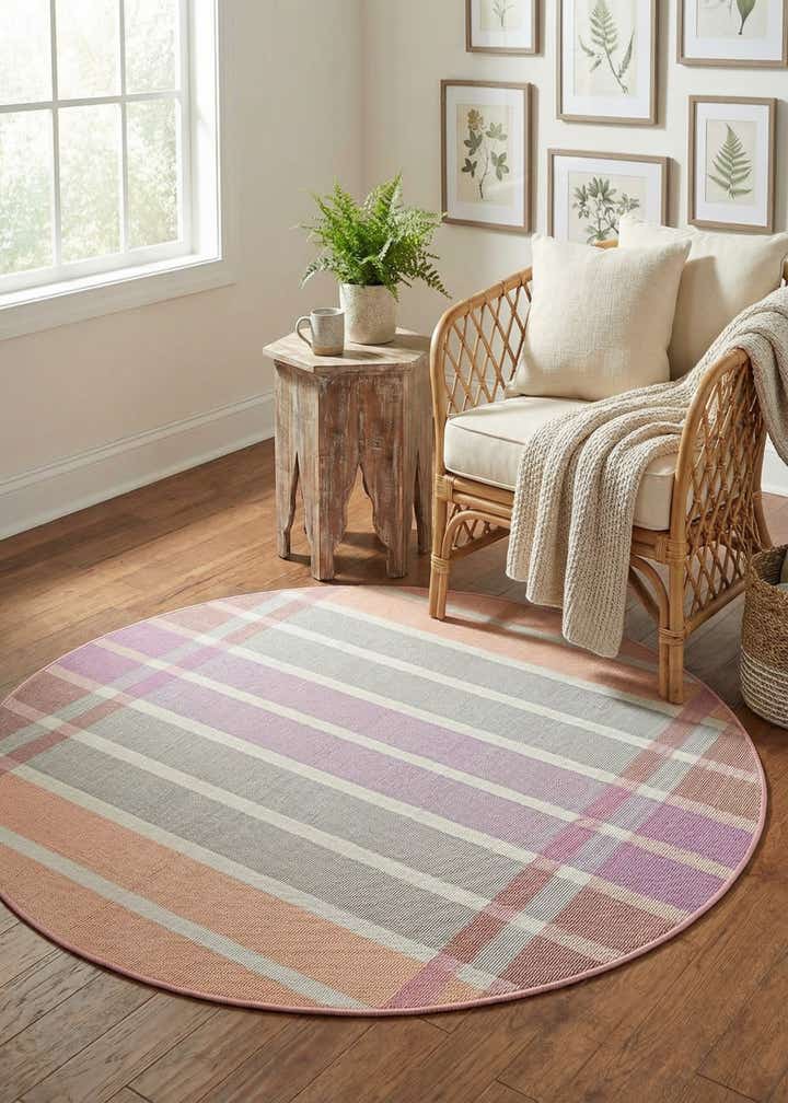 4' x 4' Easy-Clean Striped Indoor / Outdoor Round Rug