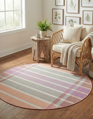 Pink and Lavender Easy-Clean Ribbon Indoor / Outdoor Round Rug