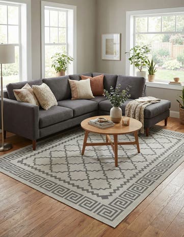 Gray Easy-Clean Lattice Indoor / Outdoor Rug