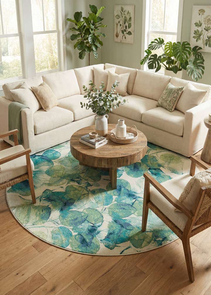 10' x 10' Easy-Clean Botanical Indoor / Outdoor Round Rug