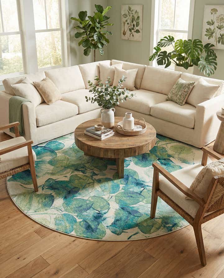 10' x 10' Easy-Clean Botanical Indoor / Outdoor Round Rug