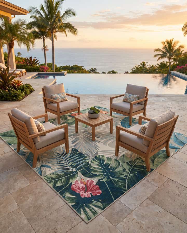 7' 10 x 7' 10 Easy-Clean Botanical Indoor / Outdoor Square Rug
