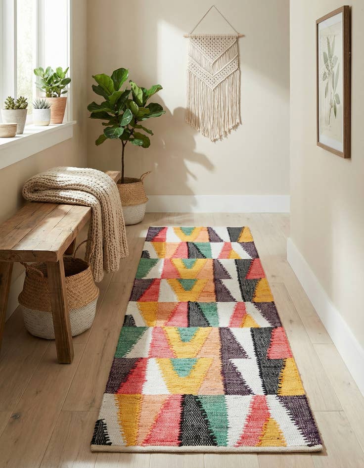 Detail image of  2' x 8'  Hand Braided Chindi Cotton Runner Rug