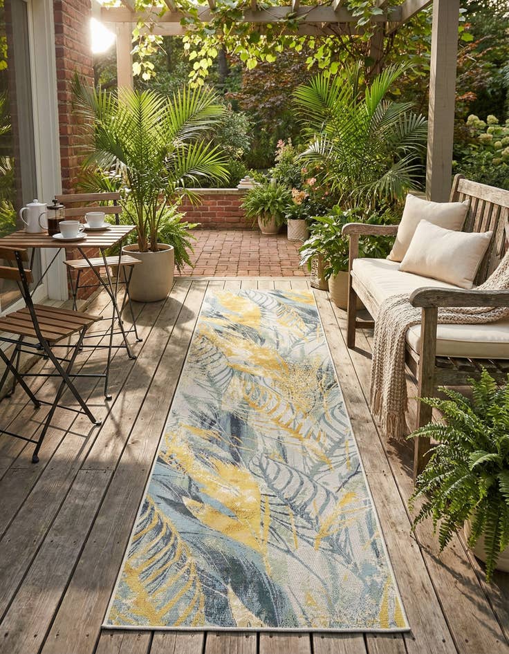 Detail image of 2' 7 x 10'  Washable Botanical Indoor / Outdoor Runner Rug