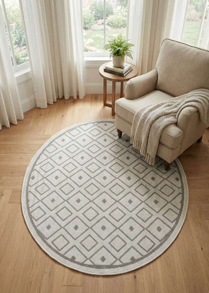 4' x 4' Easy-Clean Trellis Indoor / Outdoor Round Rug