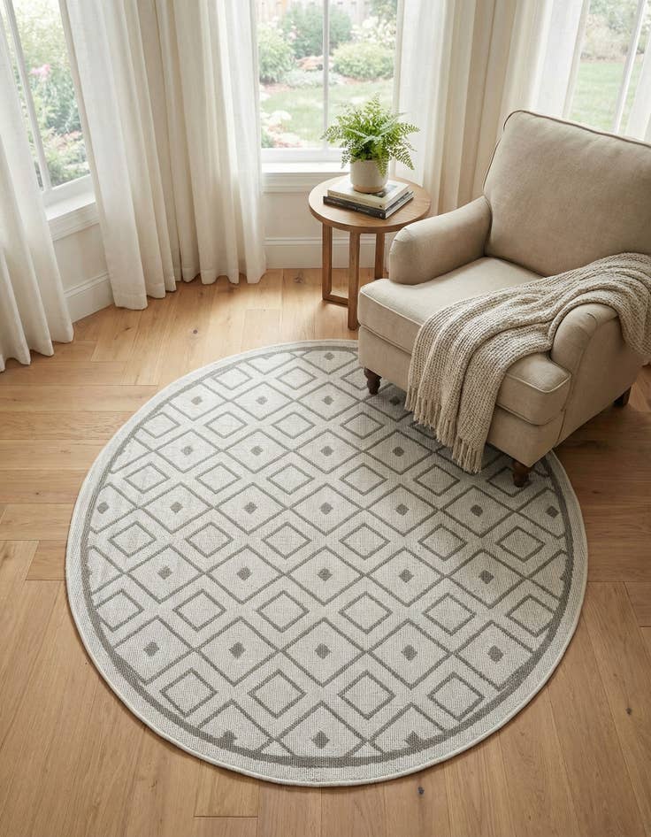 Detail image of 122cm x 122cm  Washable Lattice Indoor / Outdoor Round Rug