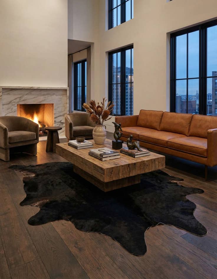 Detail image of 5' 9 x 6' 9 Cowhide Leather Rug