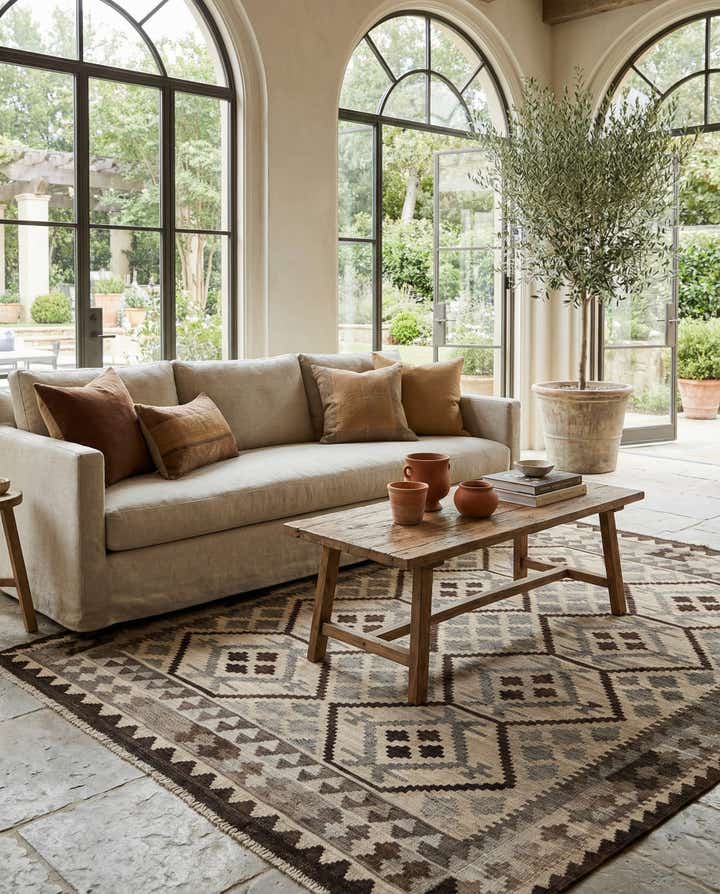 4' 11 x 6' 3 Hand Woven Kilim Maymana Wool Rug