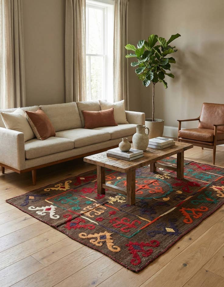 Detail image of 4' 7 x 6' 5  Hand Woven Kilim Modern Wool Rug