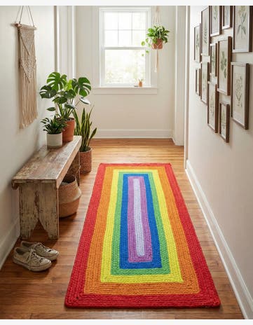 Handmade Hand Braided Rainbow Wool Runner Rug