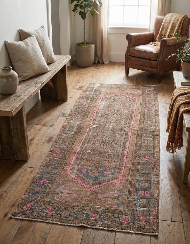 Detail image of 3' 7 x 8' 6  Hand Knotted Ultra Vintage Persian Wool Runner Rug