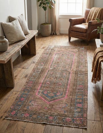3' 7 x 8' 6 Hand Knotted Ultra Vintage Persian Wool Runner Rug