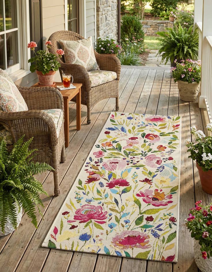 Detail image of  2' x 5'  Washable Botanical Indoor / Outdoor Runner Rug