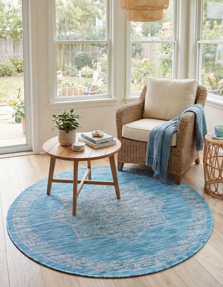 Detail image of 4' x 4'  Washable Traditional Indoor / Outdoor Round Rug