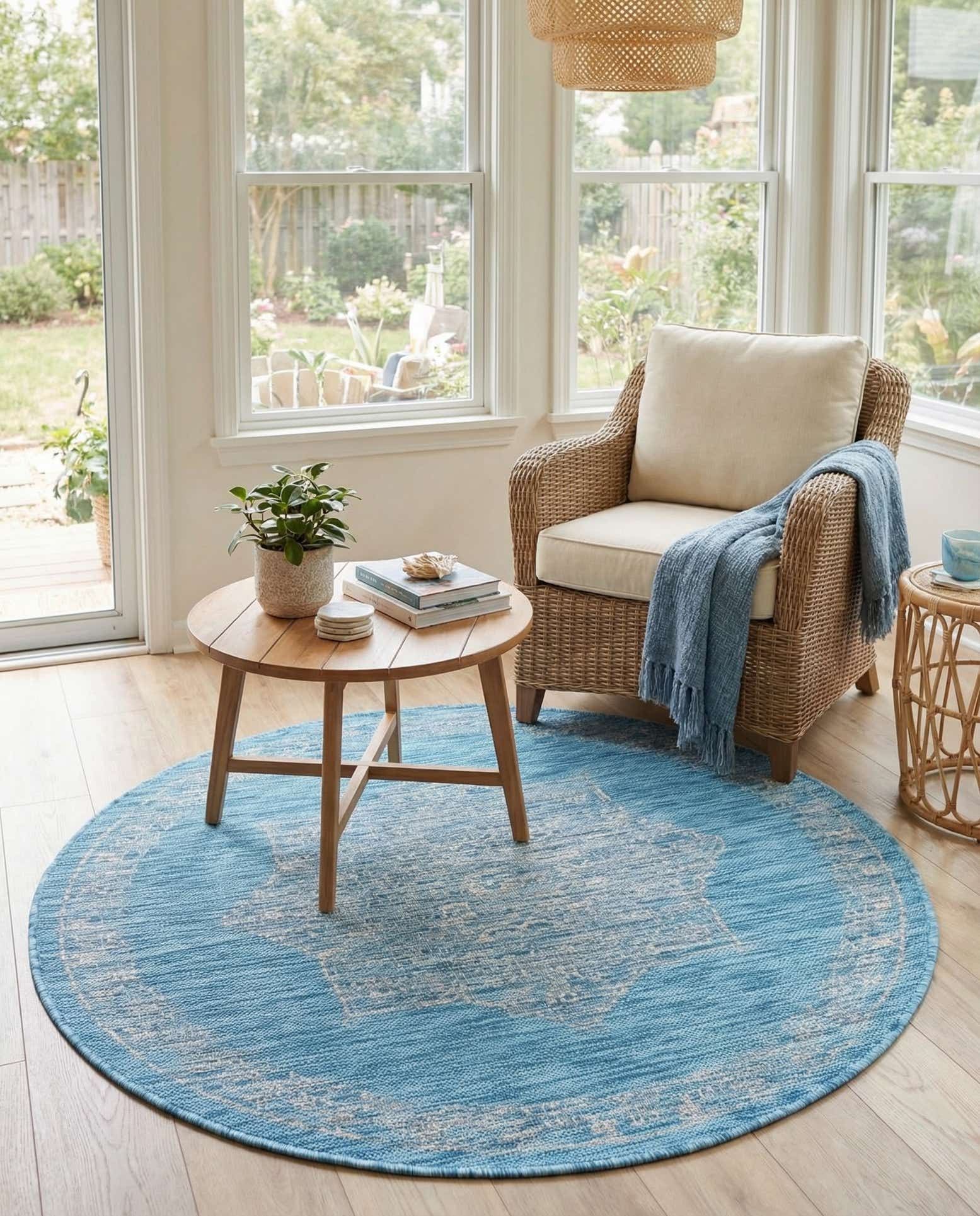 4' x 4' Easy-Clean Traditional Indoor / Outdoor Round Rug