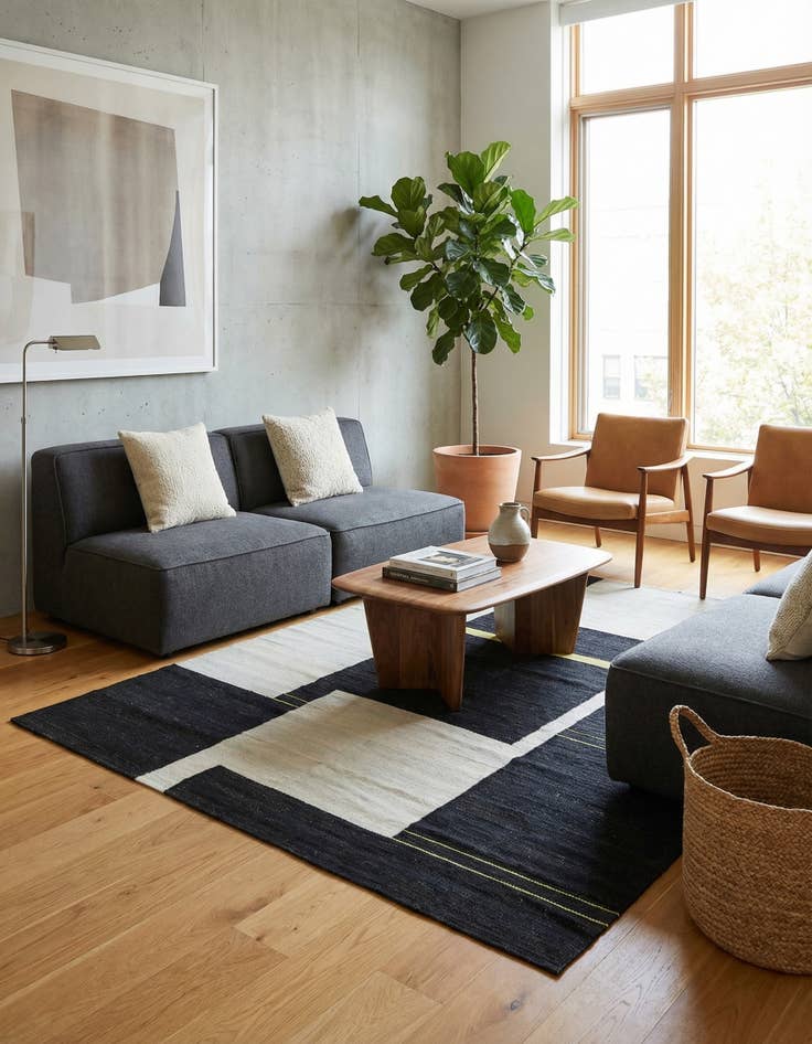 Detail image of 6' x 7' 5  Hand Woven Kilim Modern Wool Square Rug