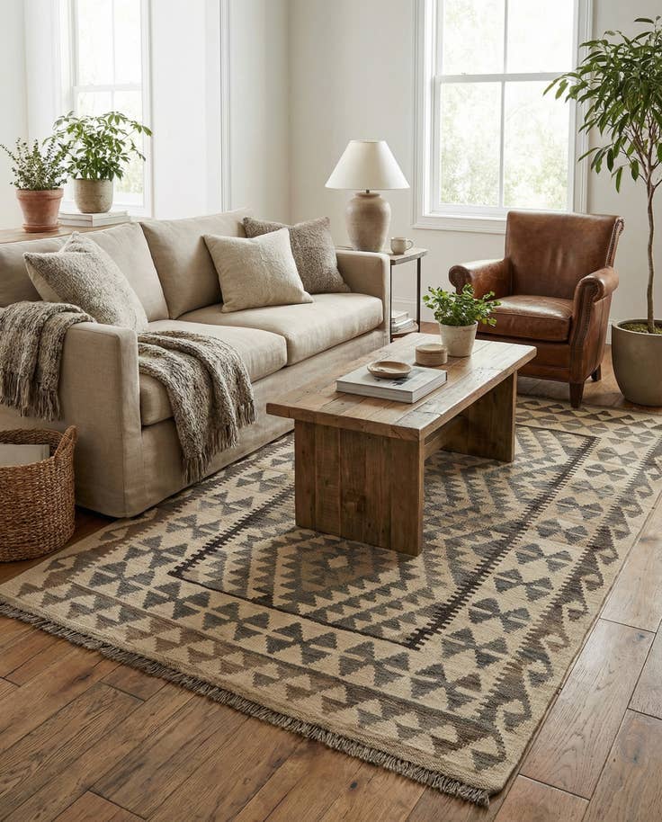 Detail image of 3' 5 x 5' 6 Hand Woven Kilim Maymana Wool Rug