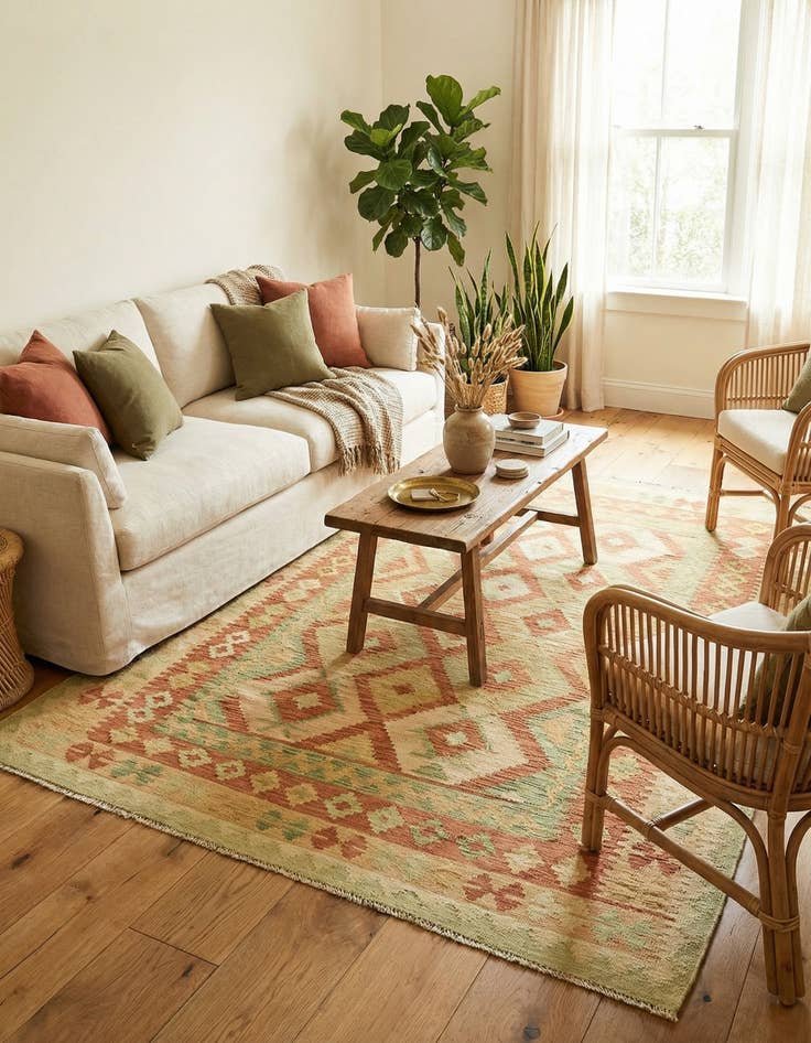 Detail image of 4' 10 x 6' 6 Hand Woven Kilim Waziri Wool Rug
