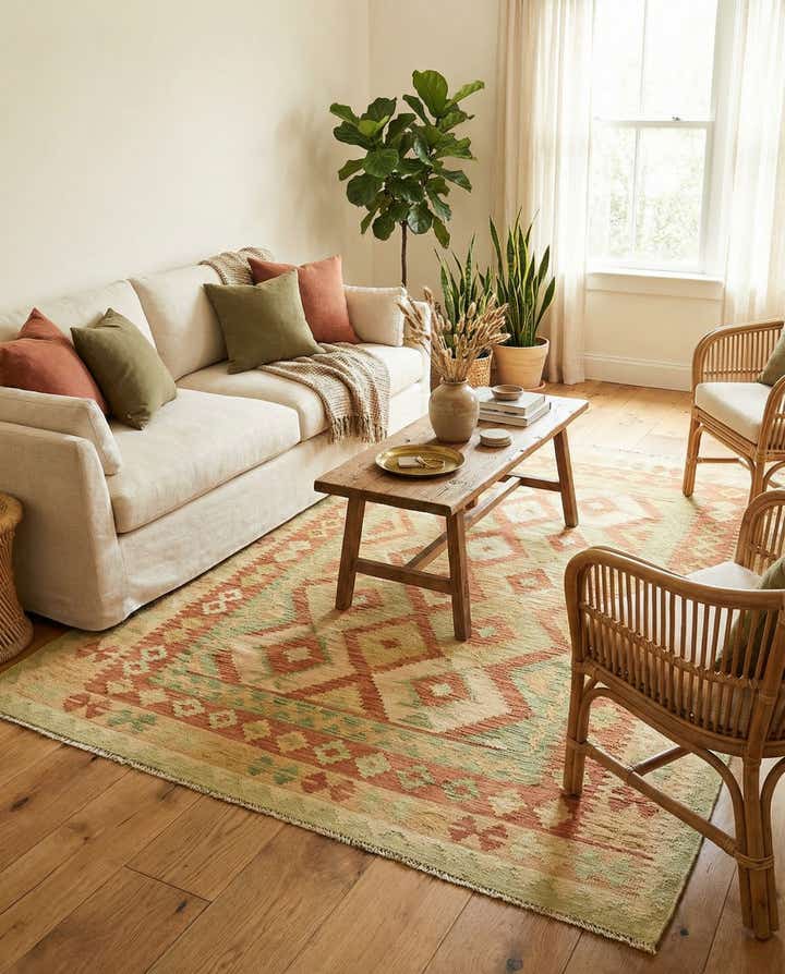 4' 10 x 6' 6 Hand Woven Kilim Waziri Wool Rug