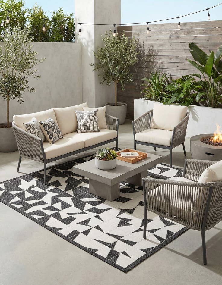 Detail image of 10' x 10'  Washable Modern Indoor / Outdoor Square Rug