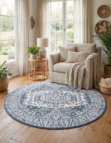 Blue Oxford Round Rug