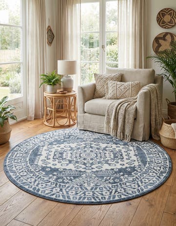 Blue Oxford Round Rug