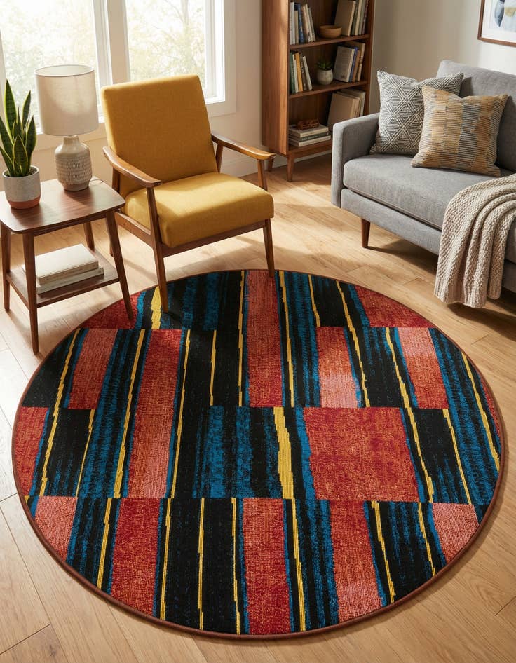 Detail image of  4' x 4'  Washable Modern Indoor / Outdoor Round Rug