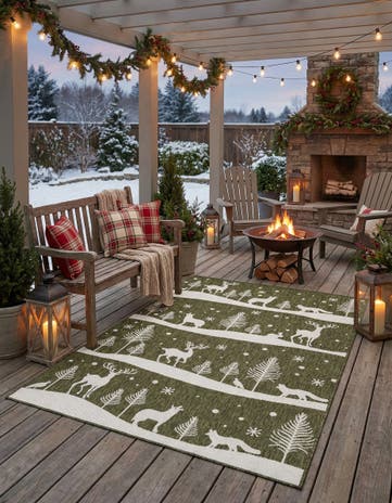 Green Easy-Clean Holiday Indoor / Outdoor Rug