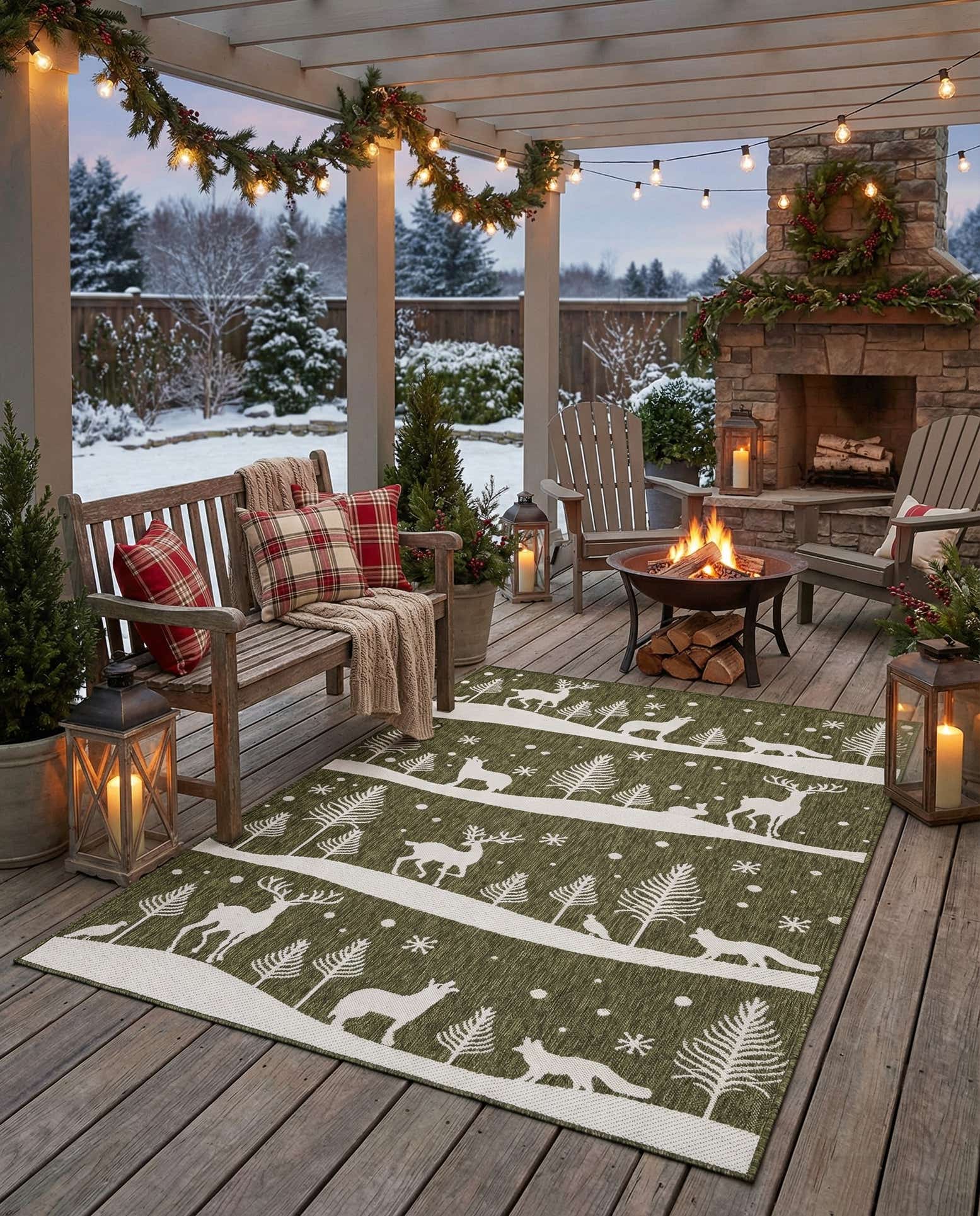 5' 3 x 8' Easy-Clean Holiday Indoor / Outdoor Rug